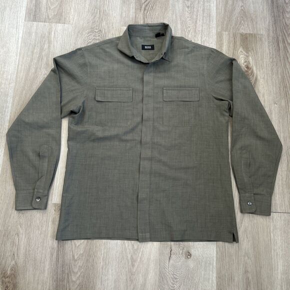 Hugo Boss Button Up Shirt Mens Medium Regular Fit Green Gray Long Sleeve Casual - Picture 3 of 9